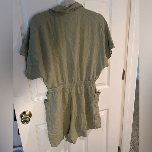 Zara Linen Green Button-Up Romper Playsuit size M - Picture 2 of 4